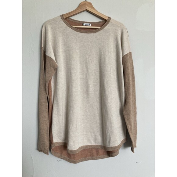 Smartwool Colorblock Pine Shadow Merino Blend Sweater LARGE Tan Long Sleeve - Picture 1 of 8
